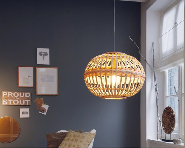 Eglo Hängeleuchte Amsfield in Braun aus Holz und Stahl im Vintage-Design mit E27 Fassung - Bild 1