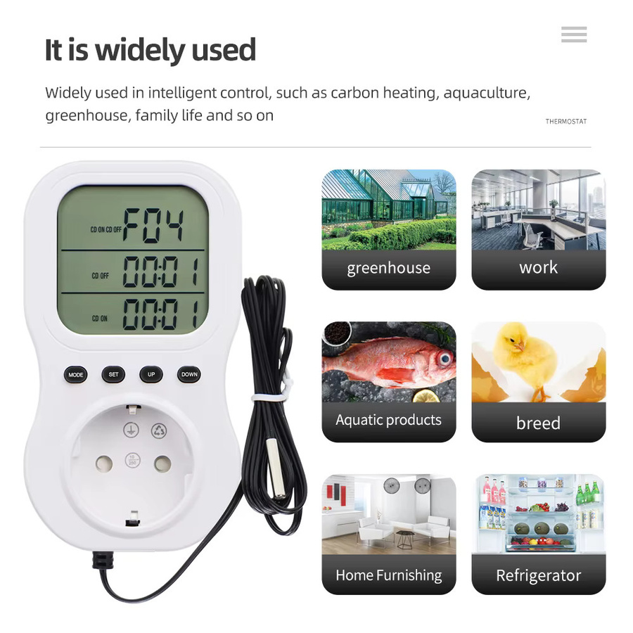 JUANJUAN Digitaler Temperaturregler mit externer Sonde, Thermostat Steckdose mit Timer für Heizung und Kühlung, Weiß - Bild 3