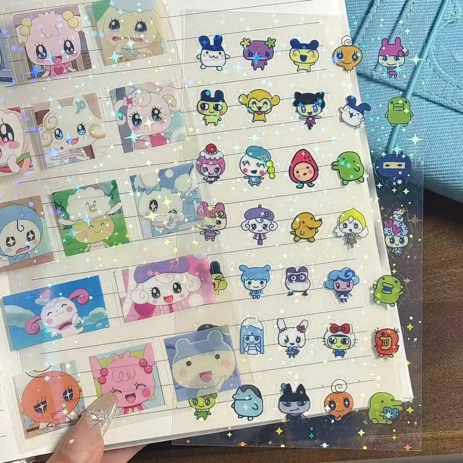 Bandai Cartoon-Pixel-Laserschnitt-Folienaufkleber, transparent, bunt/mehrfarbig, 4-teiliges Set - Bild 2