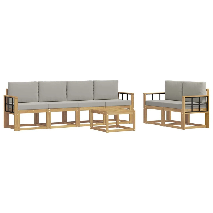 vidaXL Outdoor-Sofagarnitur 7-teilig aus Massivholz Akazie in Weiß, Grau und Braun mit Polstern, B/T/H: 59 x 59 x 37 cm - Bild 2