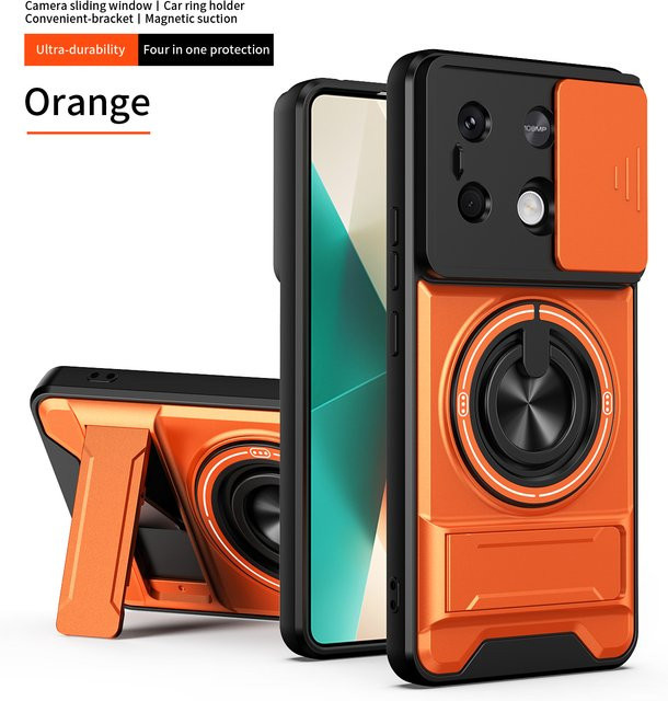 Xiaomi Redmi Note 14S Handyhülle mit MagSafe Magnetischer Halterung und Kameraschutz in Schwarz und Orange - Bild 1