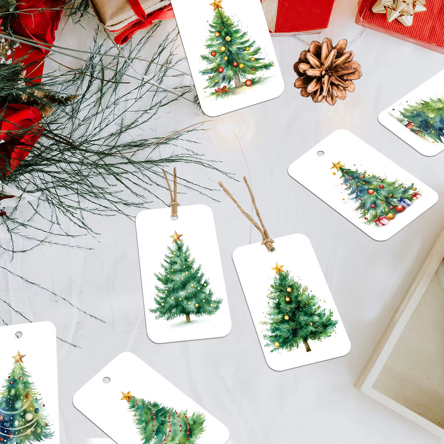 50 Stück Weihnachtsgeschenkanhänger aus Papier mit Hanfseil in Weiß für deine Weihnachtsbaumdekoration und DIY-Bastelprojekte - Bild 3