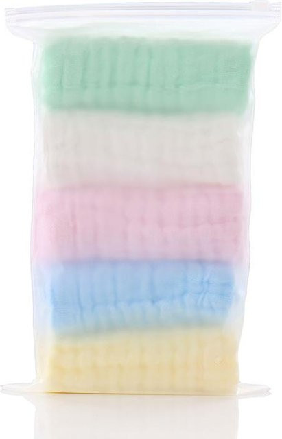 5er Set Babyhandtücher aus Baumwolle Musselin in Weiß und Multicolour, B/B: 30 x 30 cm - Bild 1