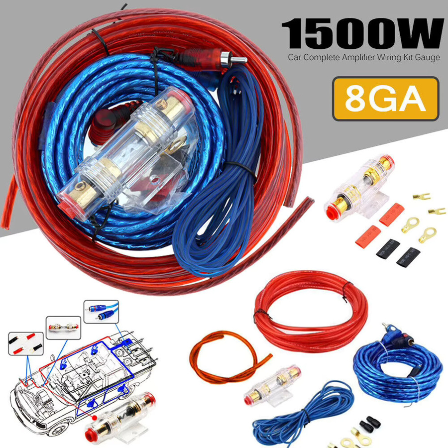 APWIKOGER Audio-Lautsprecher-Verkabelungsset 1500 W mit 8GA Subwoofer-Kabel, 60 AMP Sicherungshalter und 18GA Installationsdrähten in Multicolour - Bild 2
