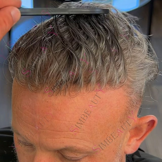 simbeauty Herren-Toupet, echtes menschliches Haar, Grau, superdünn - Bild 1