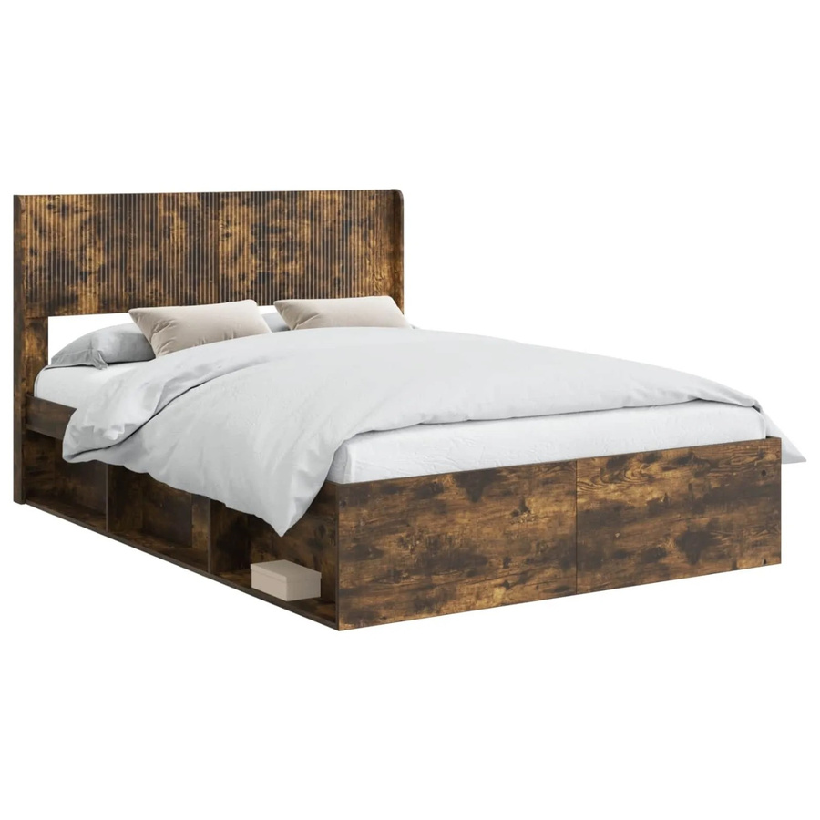 vidaXL Bettgestell mit Kopfteil und Stauraum in Geräucherte Eiche, B/T/H: 120 x 190 x 126,5 cm - Bild 2