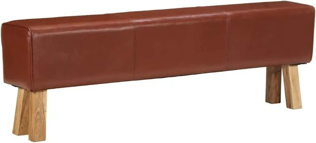 vidaXL Bank im Turnbock-Design aus massivem Akazienholz und braunem Echtleder, Breite: 160 cm - Bild 1