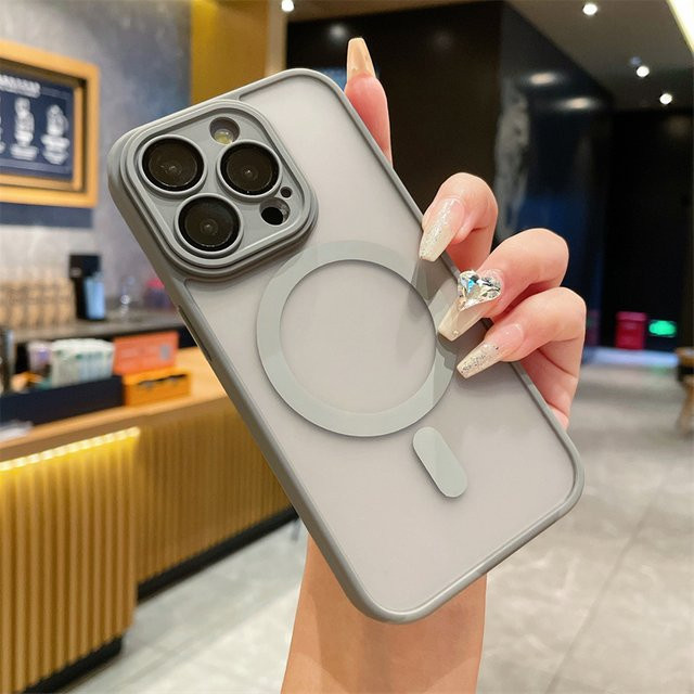 RPKKS MagSafe Magnetische Wireless Charging Schutzhülle für iPhone 16 15 14 13 12 11 Pro Max Transparent mit Mattem Hard Lens Protection Cover in Purple und Grey - Bild 1
