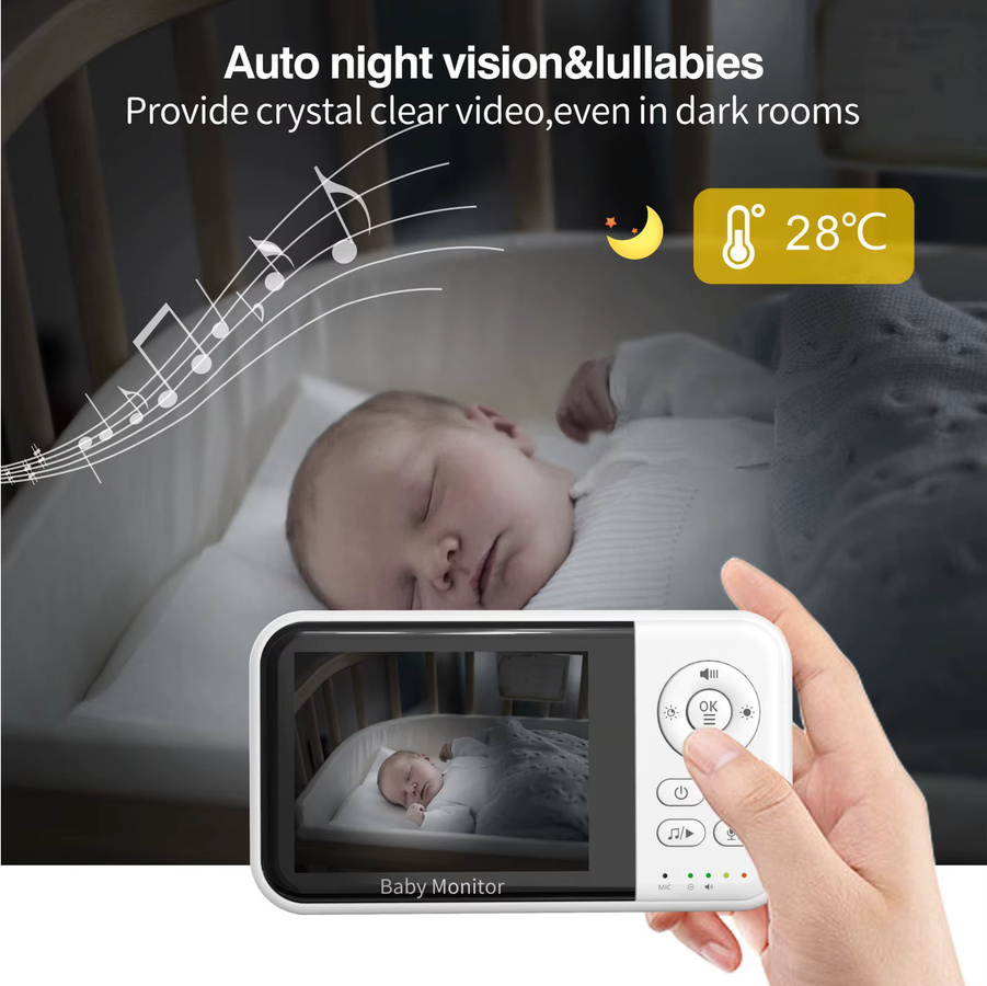 MBOSS Babyphone mit Kamera und 3,2-Zoll-Bildschirm in Weiß mit Nachtsicht, 2-Wege-Audio, Temperatursensor und 2-fachem Zoom - Bild 3