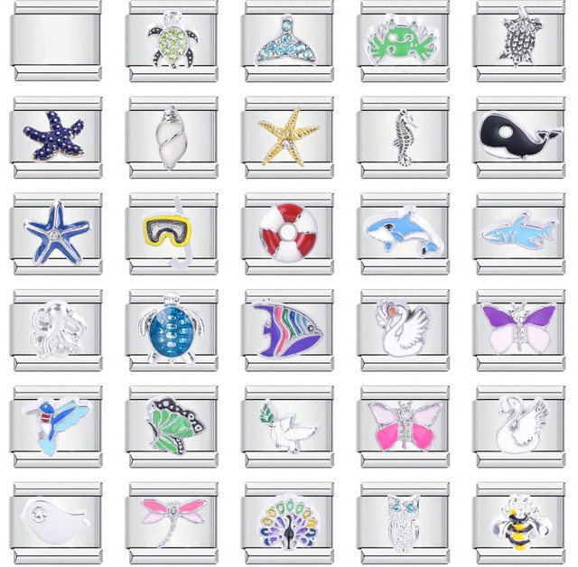 Charm Links Edelstahl, Zirkonia, Schmetterling, Delphin, Silber, Unisex - Bild 1