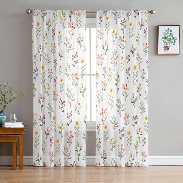 Transparente Aquarell Blumen Vorhänge aus Tüll und Organza von Household supplies MH, Farbe: Weiß/Transparent, B: 135 cm, H: 185 cm - Bild 1