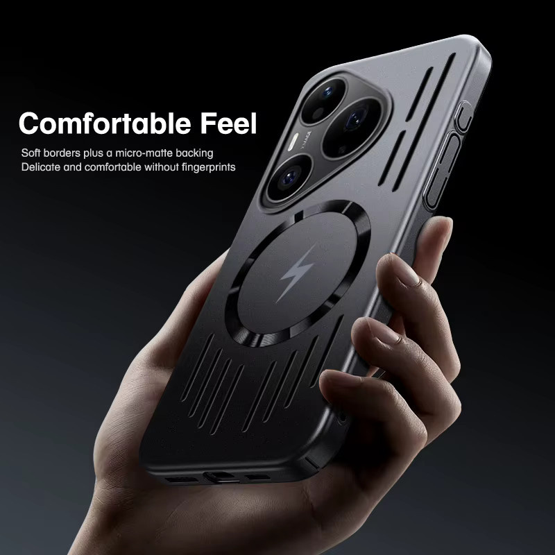 Atmungsaktive magnetische Loch-Handyhülle für Huawei Pura 90 80 70 Pro Max Plus Pro+ 5G in Schwarz - Bild 1