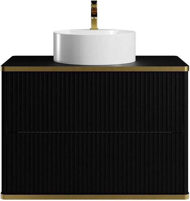 Vente-unique Einzelwaschtisch Keliza in Schwarz mit Gold und Streifenoptik, Breite: 80 cm - Bild 1