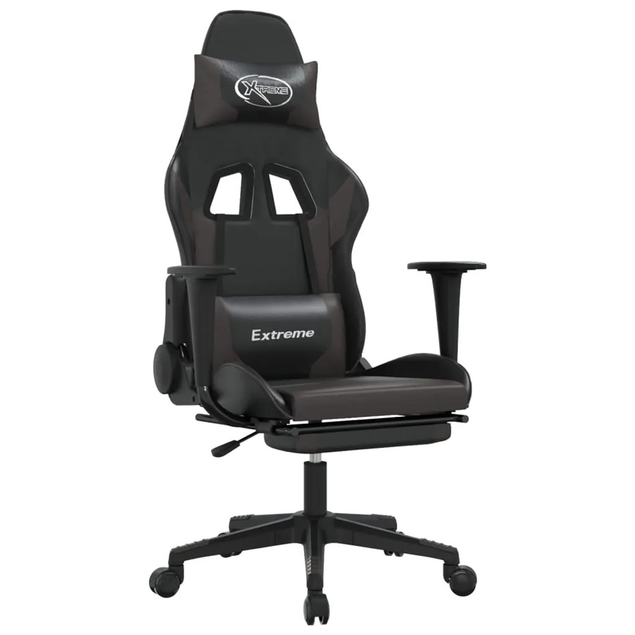 vidaXL Gaming-Stuhl Modell 3 in Schwarz & Grau aus Kunstleder mit Massagefunktion, Fußstütze und Kopfstütze - Bild 2