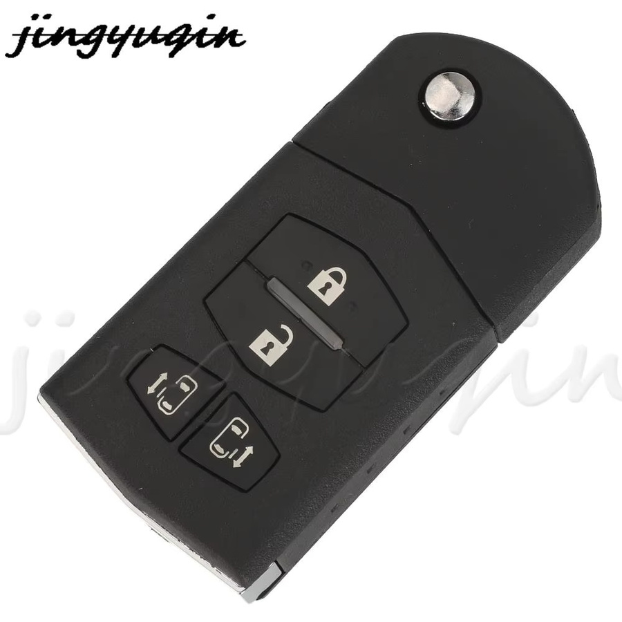 Jingyuqin 4-Tasten-Fernbedienungs-Autoschlüsselgehäuse für Mazda 2 3 5 6 M5 M6 CX-5 CX-6 ab 2004, Klappbares Ersatzgehäuse, Schwarz - Bild 3