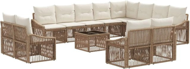 vidaXL Gartensofa-Set 13-teilig in U-Form aus Poly-Rattan und pulverbeschichtetem Stahl in Beige und Creme mit Polsterkissen - Bild 1