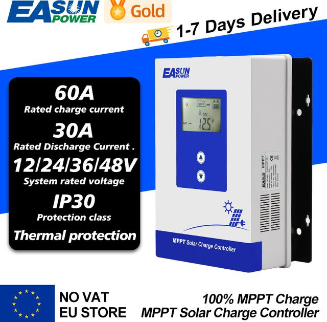 Easun Power MPPT Solar-Laderegler für 12V und 24V Akkus in Weiß - Bild 1