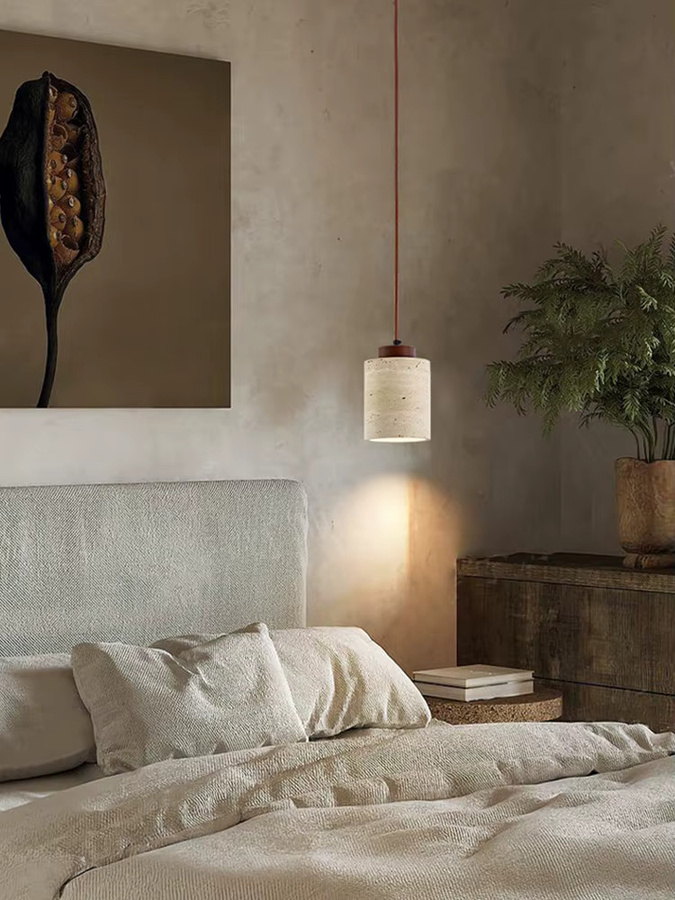 Japanische Moderne Wabi-Sabi Hängelampe in Gelb und Beige mit Stein-Design für Schlafzimmer und Bar - Bild 3