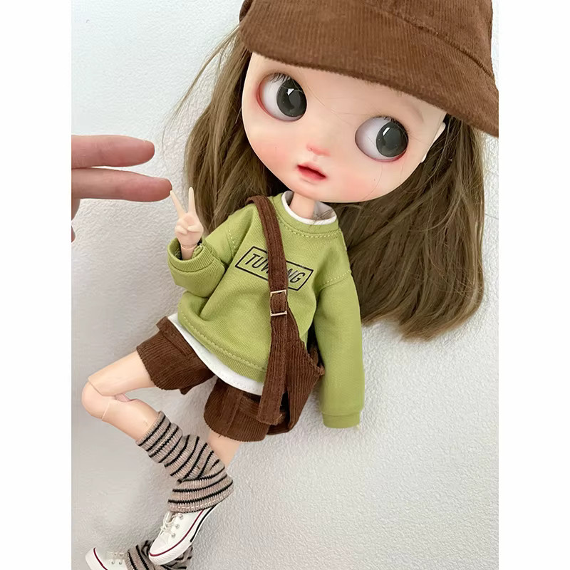 DLBell Blythe Kleidung Mode Pullover Cord Shorts Umhängetasche Kappen Casual Set, Puppen Outfit, Braun, Set / Bundle - Bild 2