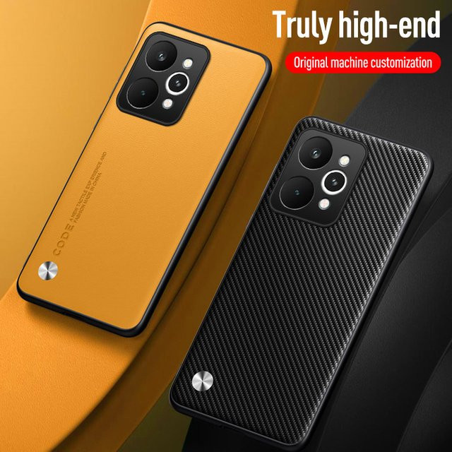 Luxus Silikon und PU Leder Hülle für Realme P4 Power in Schwarz mit Kameraschutz und stoßfestem Bumper - Bild 1