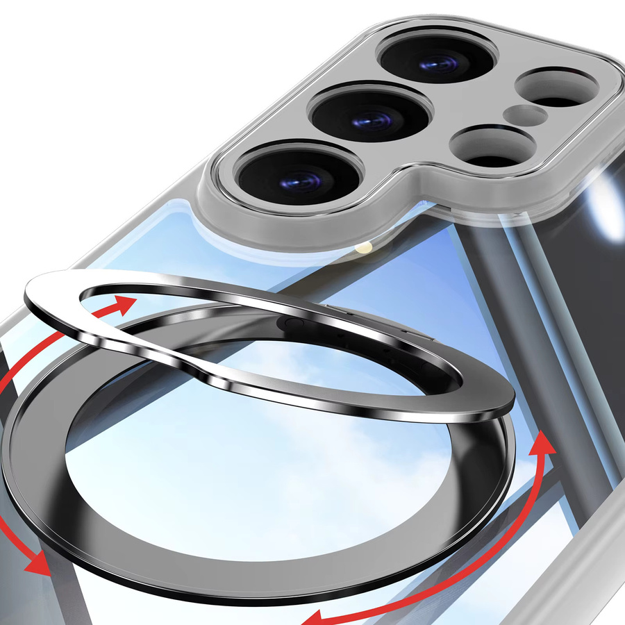 MagSafe Magnetische Schutzhülle für Samsung Galaxy S23 S24 S25 S26 Ultra Plus mit 360 Grad Ring Halterung in Transparent/Silber - Bild 2