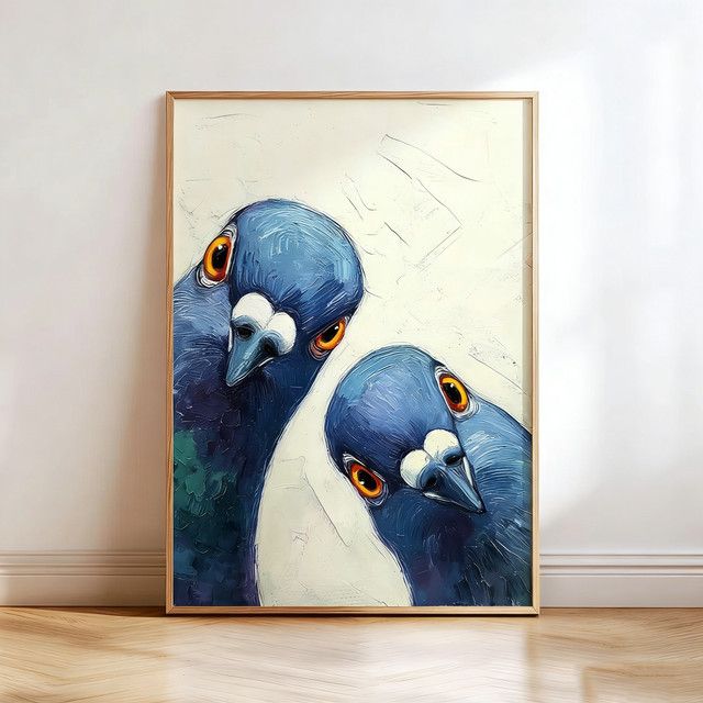 Retro-Kunstdruck mit Tauben im Mid-Century Stil von SHENCHEN als Wandkunst für dein Wohnzimmer oder deine Küche - Bild 1