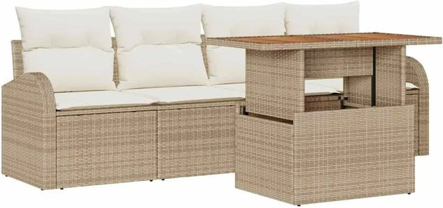 vidaXL Garten-Sofa-Set 5-tlg. in Beige mit Kissen und Couchtisch aus Metall und Akazienholz - Bild 1