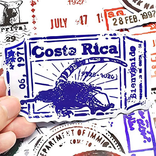 50 Stück GOGOTU Poststempel Aufkleber Set, transparent und mehrfarbig, wasserfeste PVC Sticker für DIY Dekoration von Skateboard, Kühlschrank und Spielzeug - Bild 1