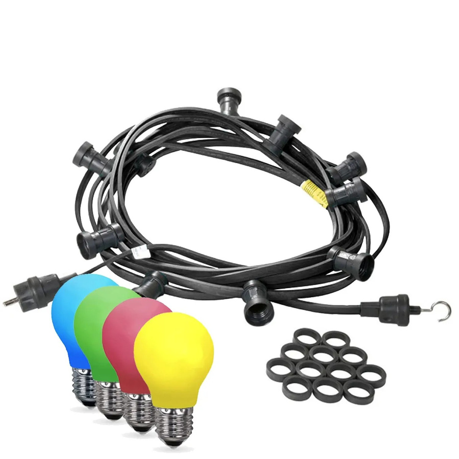 Satisfire Illu Partylichterkette mit 50 bunten LED Tropfenlampen, Schwarz, 30 m Länge, IP44 wetterfest für Außenbereich und Biergarten - Bild 2