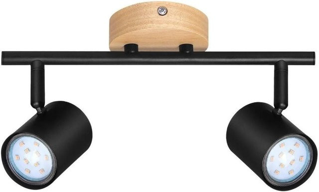 NETTLIFE Deckenstrahler Industrial Design aus Metall und Holz in Schwarz, verstellbar, GU10 LED - Bild 1