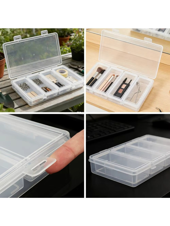 Transparenter Aufbewahrungsbehälter aus Kunststoff mit 4 separaten Boxen für Bastel- und Nähbedarf, B/T/H: 19,5 x 4,0 x 3,0 cm - Bild 6