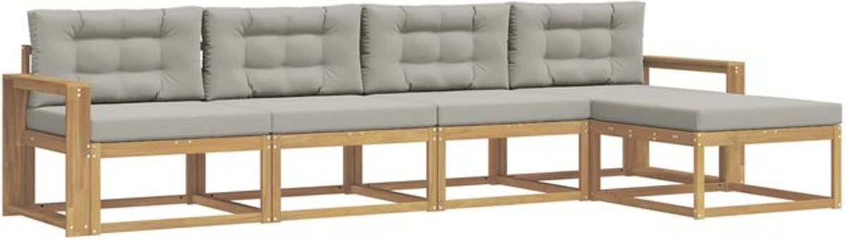 vidaXL Outdoor-Sofagarnitur aus Akazie und Polyester in Weiß und Grau, modernes Loungemöbel-Set - Bild 1