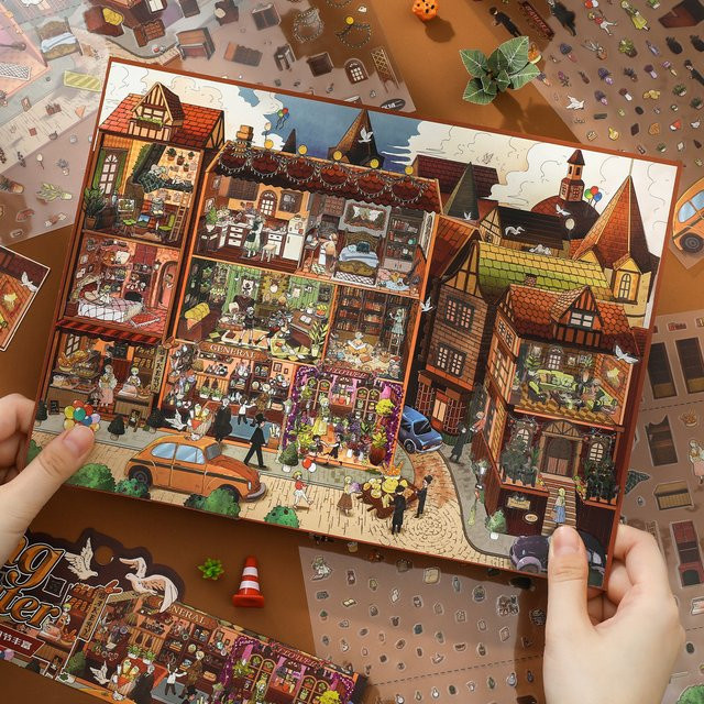 JIANQI Kawaii Britische Stadt 3D-Straßenansicht Landschaftsaufkleber DIY Taschenkabinen-Szene in Multicolor - Bild 1