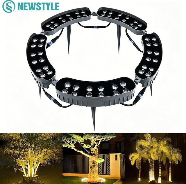 Wasserdichte LED-Ring-Baumleuchte aus Aluminium für den Außenbereich, verstellbare Palmen-Uplight mit warmweißem Licht für Garten und Hof, AC220V - Bild 1