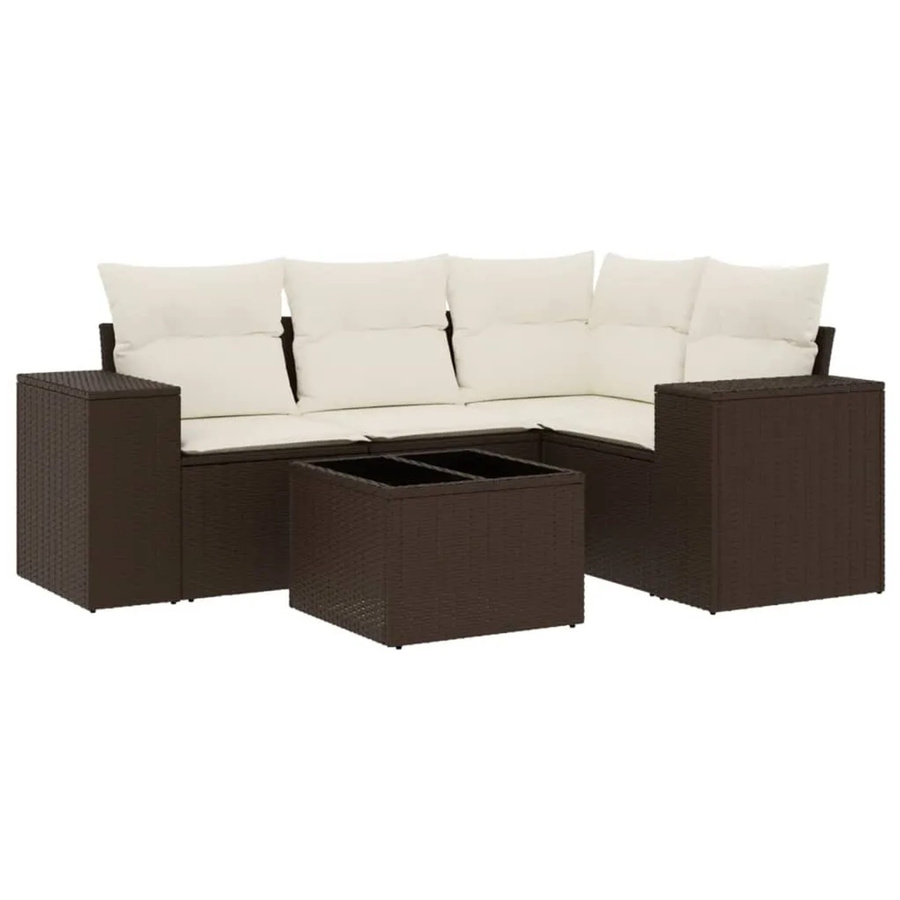 vidaXL 5-tlg. Garten-Sofagarnitur in L-Form aus Polyrattan mit Kissen, Braun - Bild 2