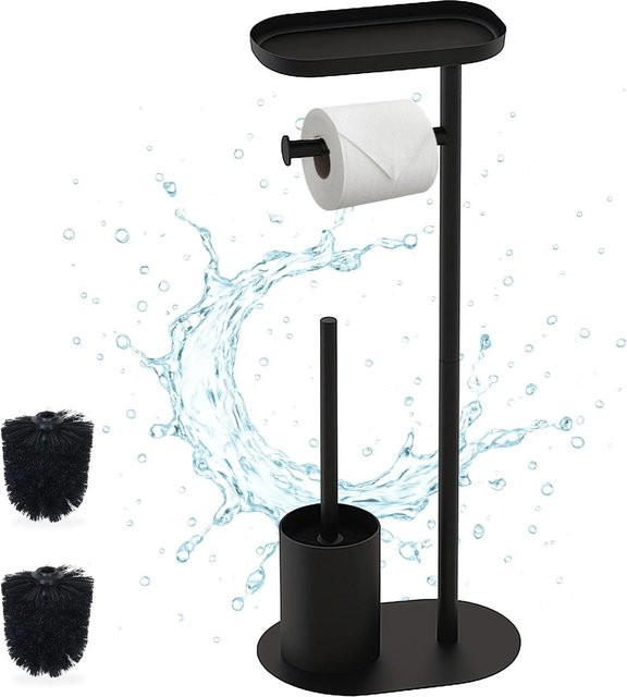 Relaxdays WC-Garnitur aus Eisen mit Ablage und Bürste, Schwarz, H: 65 cm, B: 23 cm, T: 17 cm - Bild 1