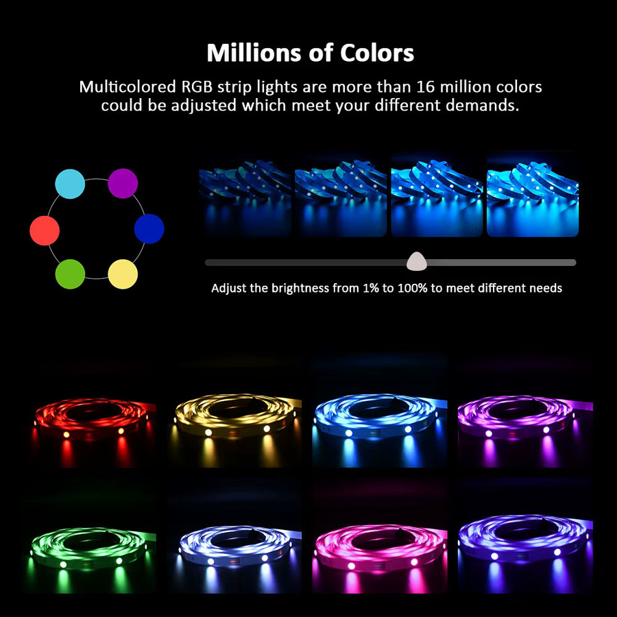 RGB LED-Streifen mit Musiksynchronisierung und App-Steuerung, flexibel, DC12V, EU-Stecker - Bild 2