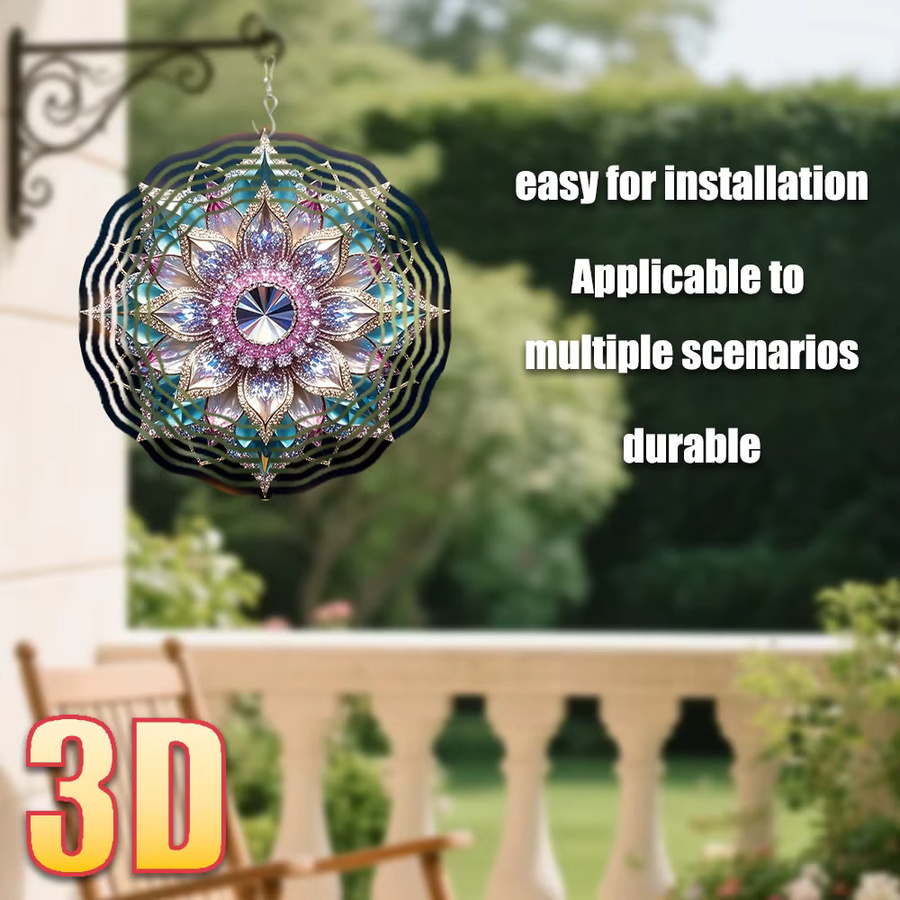 CIFBUY Rundes 3D Hängeschild mit Blumen- und Mandala-Design, Doppelseitige Gartendekoration in Multicolour, Durchmesser: 25,4 cm - Bild 5
