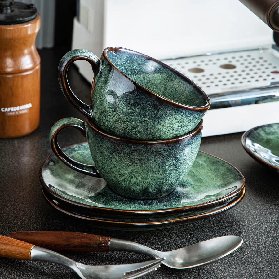 vancasso 8-teiliges Kaffeetassen-Set Sternen-Design aus Keramik mit 4 Tassen und 4 Untertassen in Blau-Grün, 7 Oz - Bild 6