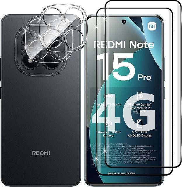 Xiaomi Redmi Note 15 Pro 4G Displayschutzfolie aus 3D 9H gehärtetem Glas inklusive Kameralinsen-Schutzfolie, transparent - Bild 1