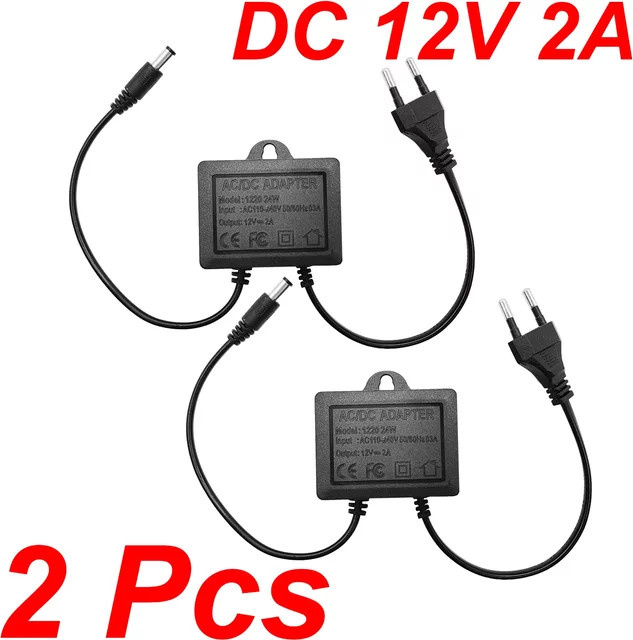 JIENUO 2er-Set Wasserdichter Power Adapter DC 12V 2A mit EU-Stecker in Schwarz für CCTV Überwachungskameras, NVR, DVR, Router und LED - Bild 1