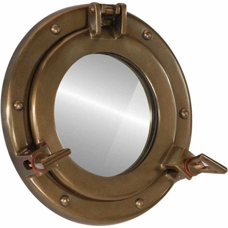 Vidaxl Bullaugen-Spiegel zur Wandmontage aus Aluminium und Glas in Gold und Braun, Durchmesser: 23 cm - Bild 1