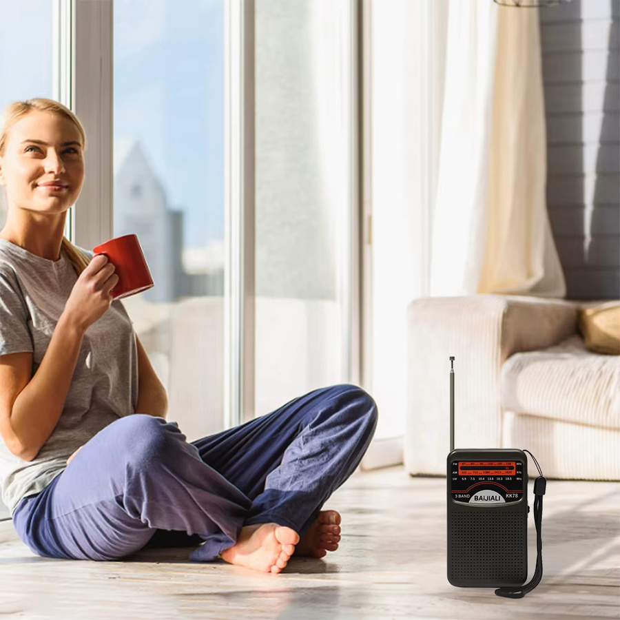 ALLOET Tragbares Mini-Radio mit LCD-Display und Teleskopantenne, SW/AM/FM, in Schwarz oder Silber - Bild 3