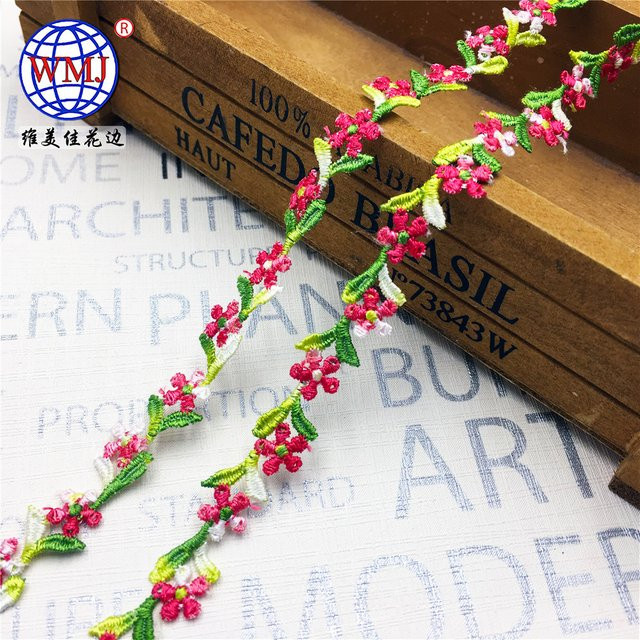 10Yards Polyester Spitzenband mit Gänseblümchen-Muster in Rot, Grün und Gelb, Breite: 1,1 cm - Bild 1