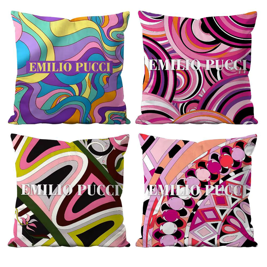 E-Emilio P-Pucci Logo Kissenbezug aus Plüsch in Multicolour mit unsichtbarem Reißverschluss, B/T: 30 x 30 cm - Bild 2