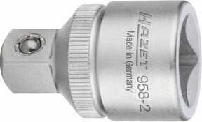 Hazet Adapter 958-2 Vierkant hohl 12,5 mm (1/2 Zoll) auf Vierkant massiv 10 mm (3/8 Zoll) in Silber - Bild 1
