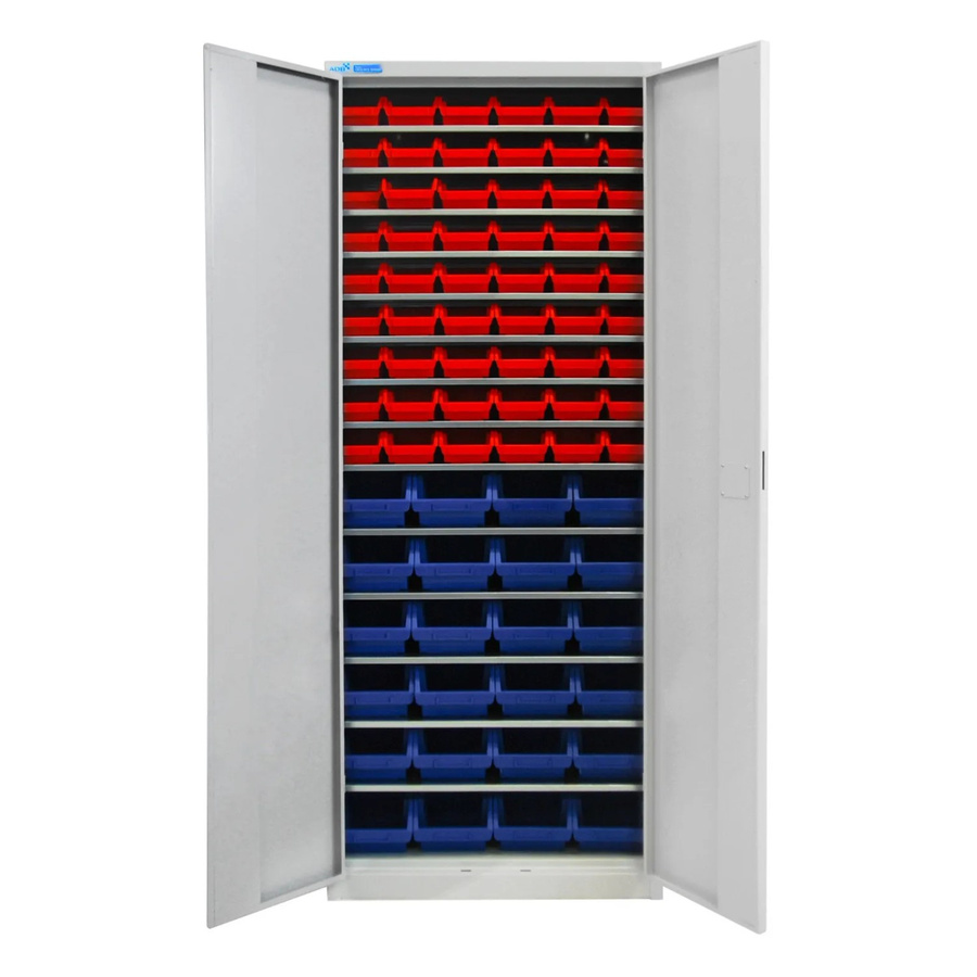 PROREGAL Flügeltürenschrank Owl in Lichtgrau mit 14 Fachböden und 78 Sichtlagerkästen, H: 195 cm, B: 71 cm, T: 30 cm - Bild 2