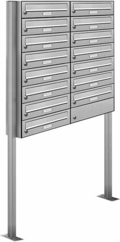 AL Briefkastensystem für 15 Parteien, freistehend, silberfarben, B/H/T: 84,6 x 170 x 27,5 cm - Bild 1