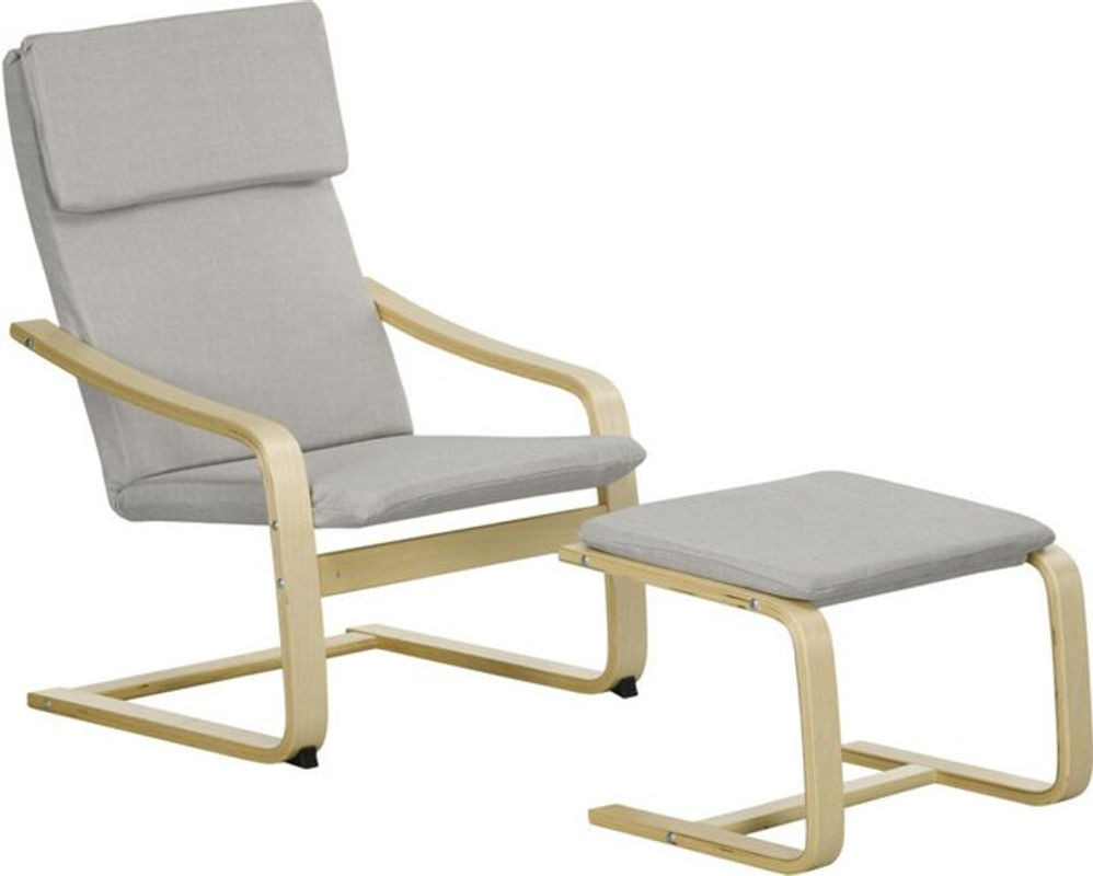 Homcom Relaxsessel mit Fußhocker in Grau mit Leinenbezug im skandinavischen Design, B/T/H: 80 x 66,5 x 99 cm - Bild 1