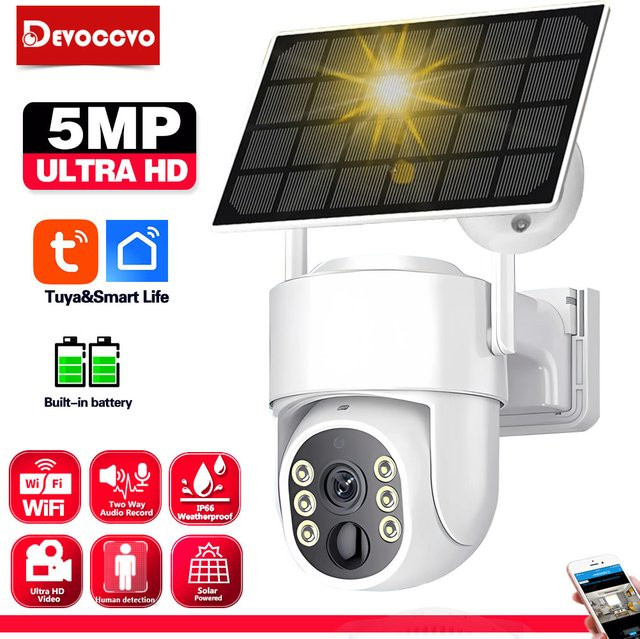 Smart Life 5MP Drahtlose Outdoor WiFi Überwachungskamera mit Solarpanel und PTZ-Funktion in Weiß - Bild 1